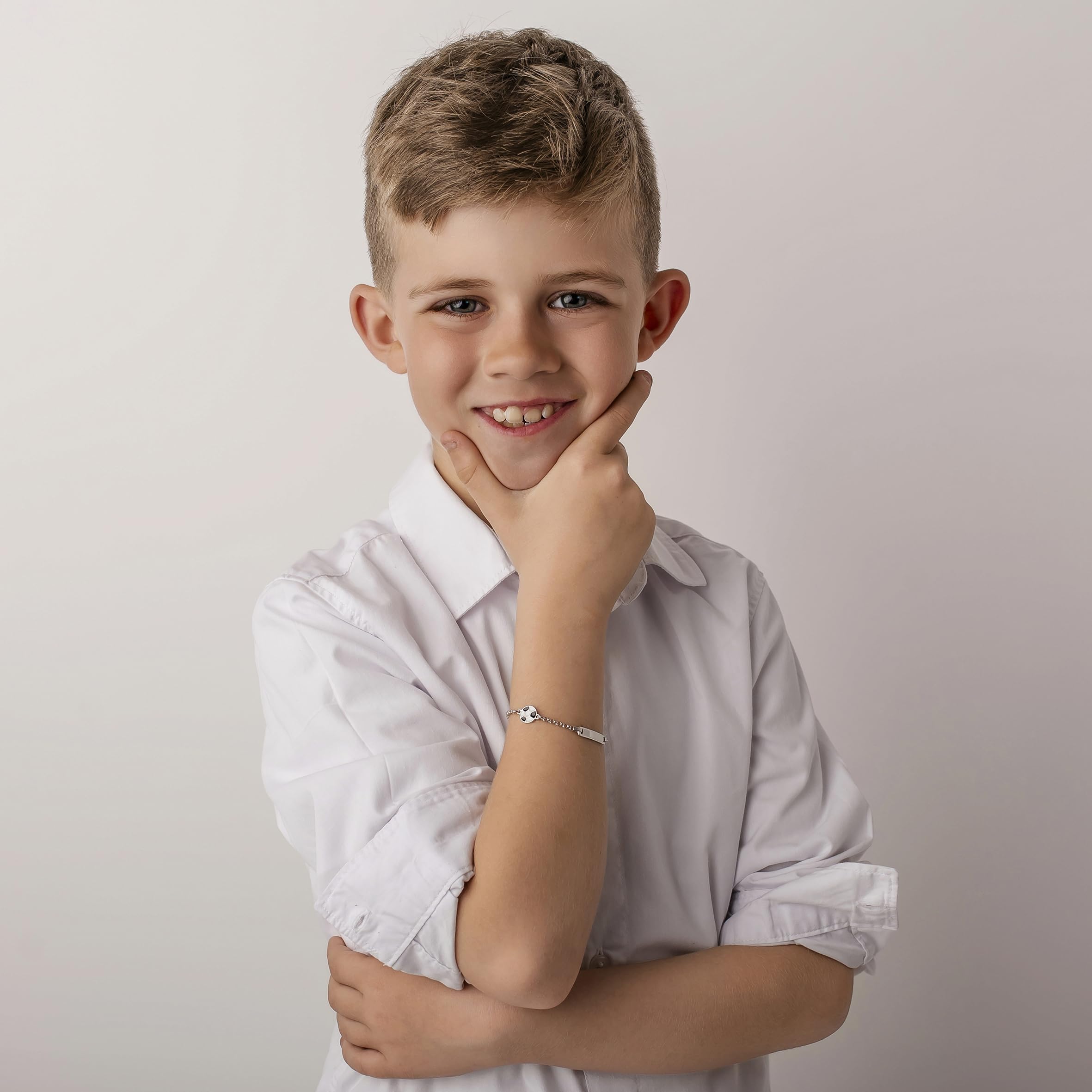 Sakrami Bracciale in Argento 925 + Piastrina Personalizzabile con Nome + Pallone da Calcio Smaltato + Idea Regalo Bambino + Braccialetto Sportivo per Nascita, Battesimo, Comunione, Compleanno