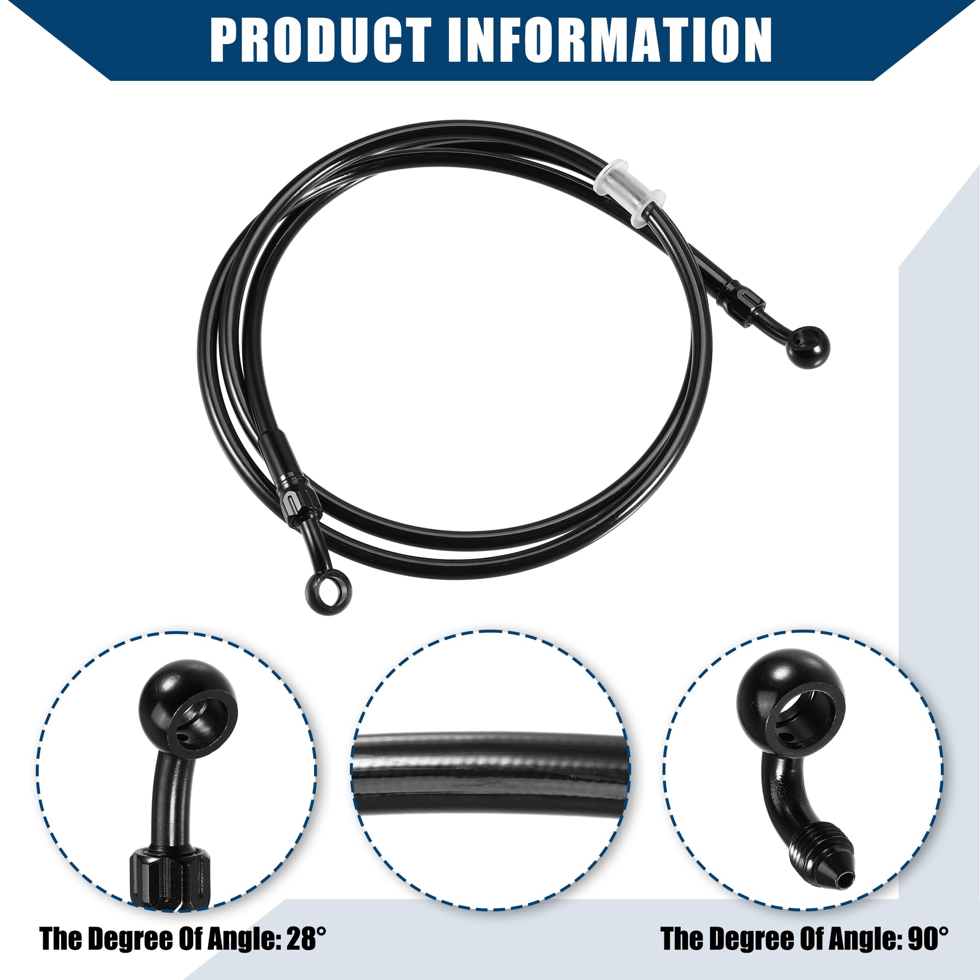 Tuyau De Frein Hydraulique 1pc Pour Moto Quad Motocross | Acier Inoxydable, Nylon, Diamètre Intérieur 10mm, Angles 28° et 90°, Longueur 150cm, Pour Réparation Freins Hydrauliques