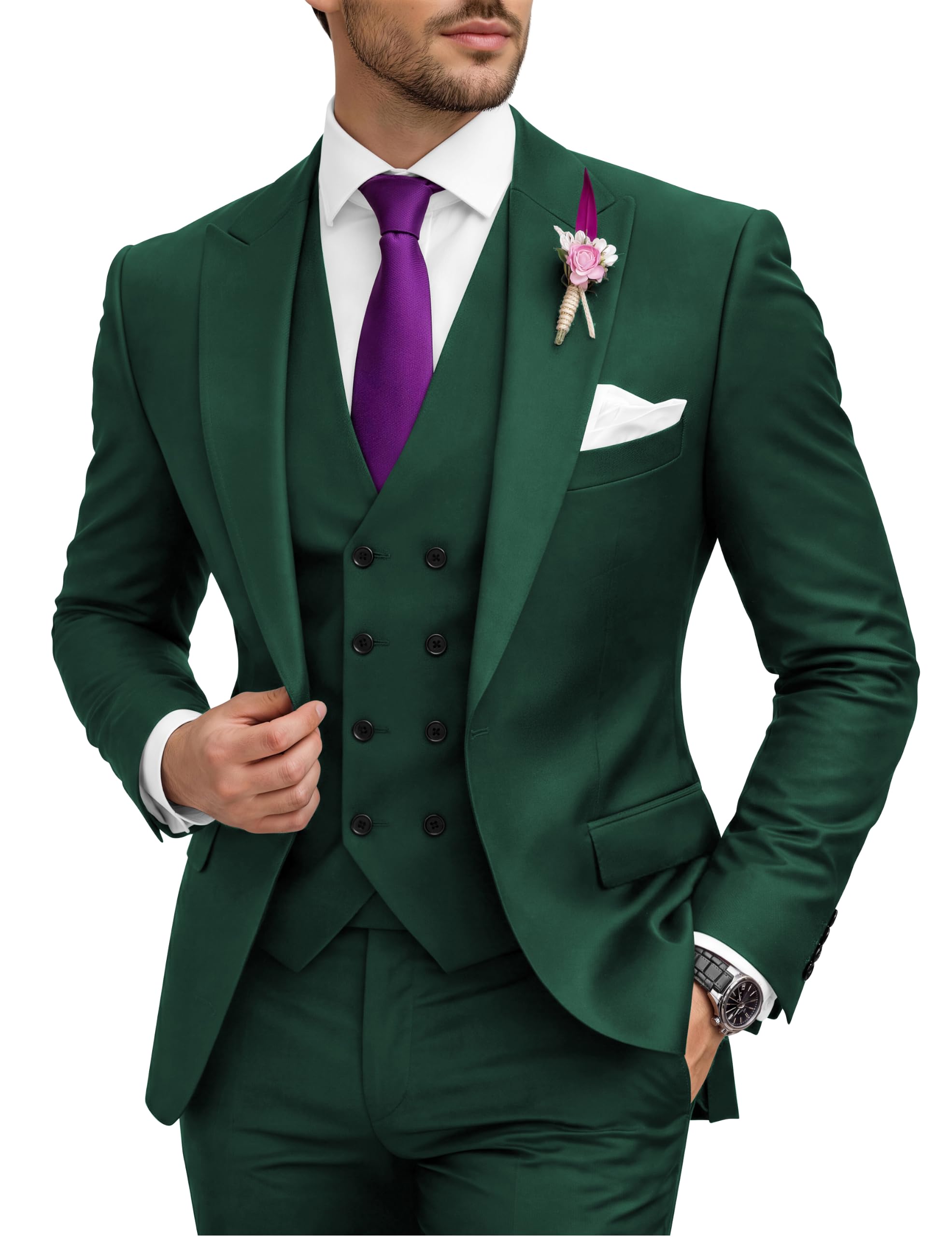 Wangyue 3 Piece Suit Slim Fit Double Breasted Mens Suits for Wedding Party Formal Prom One Button Blazer Vest Pants Sets
