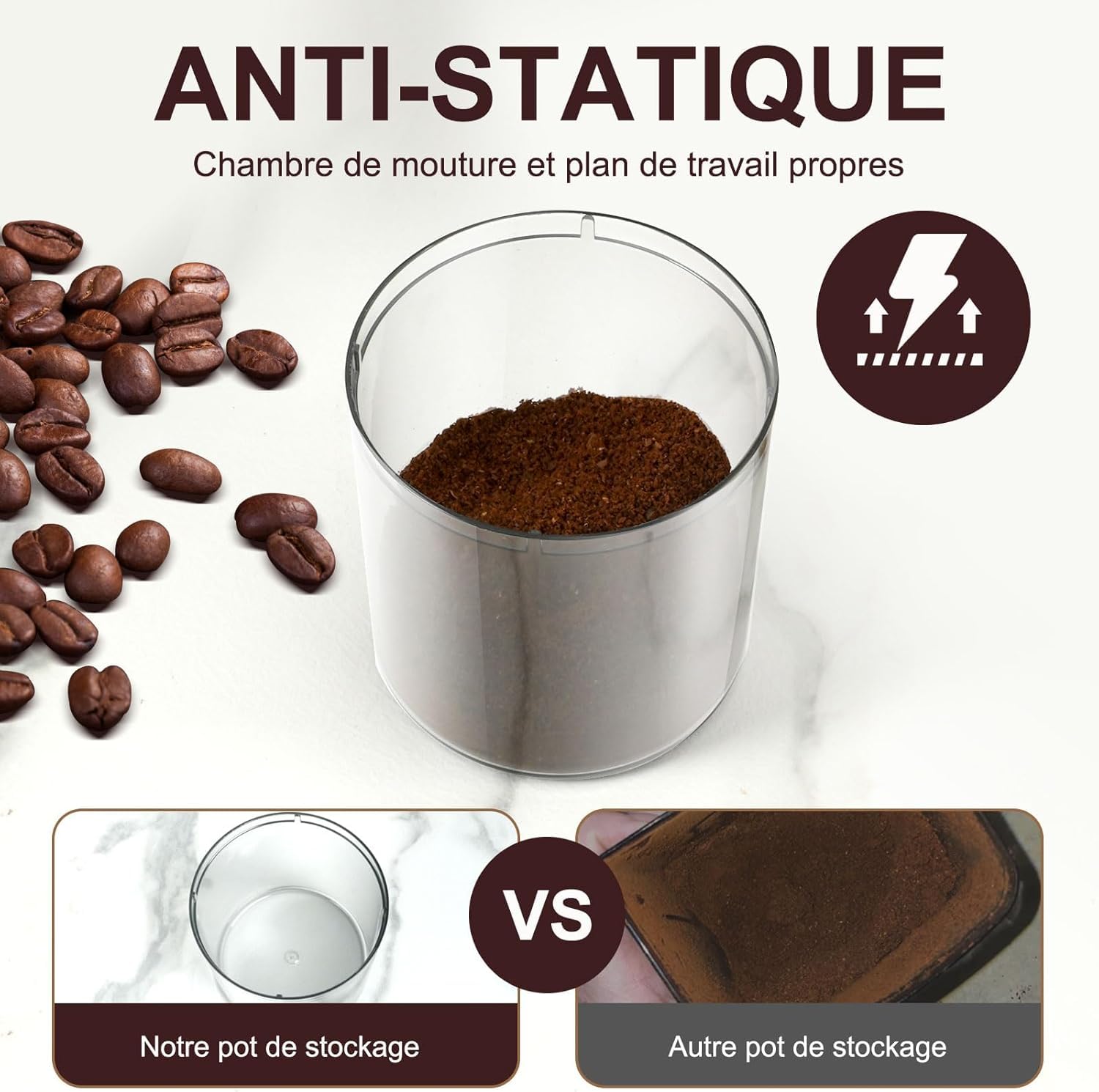 AMZCHEF Moulin à Café Electrique 160 W | 30 Réglages de mouture grossière à fine | 1-12 Tasses ou jusqu'à 40 secondes | Capacité de 300 g | Moulin a cafe en écran LCD et Minuterie Numérique | Argent