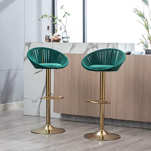 Miniatura 11 de Taburetes de bar modernos ajustables con respaldo, juego de 2, taburetes giratorios de altura de mostrador, taburetes de bar para encimera de