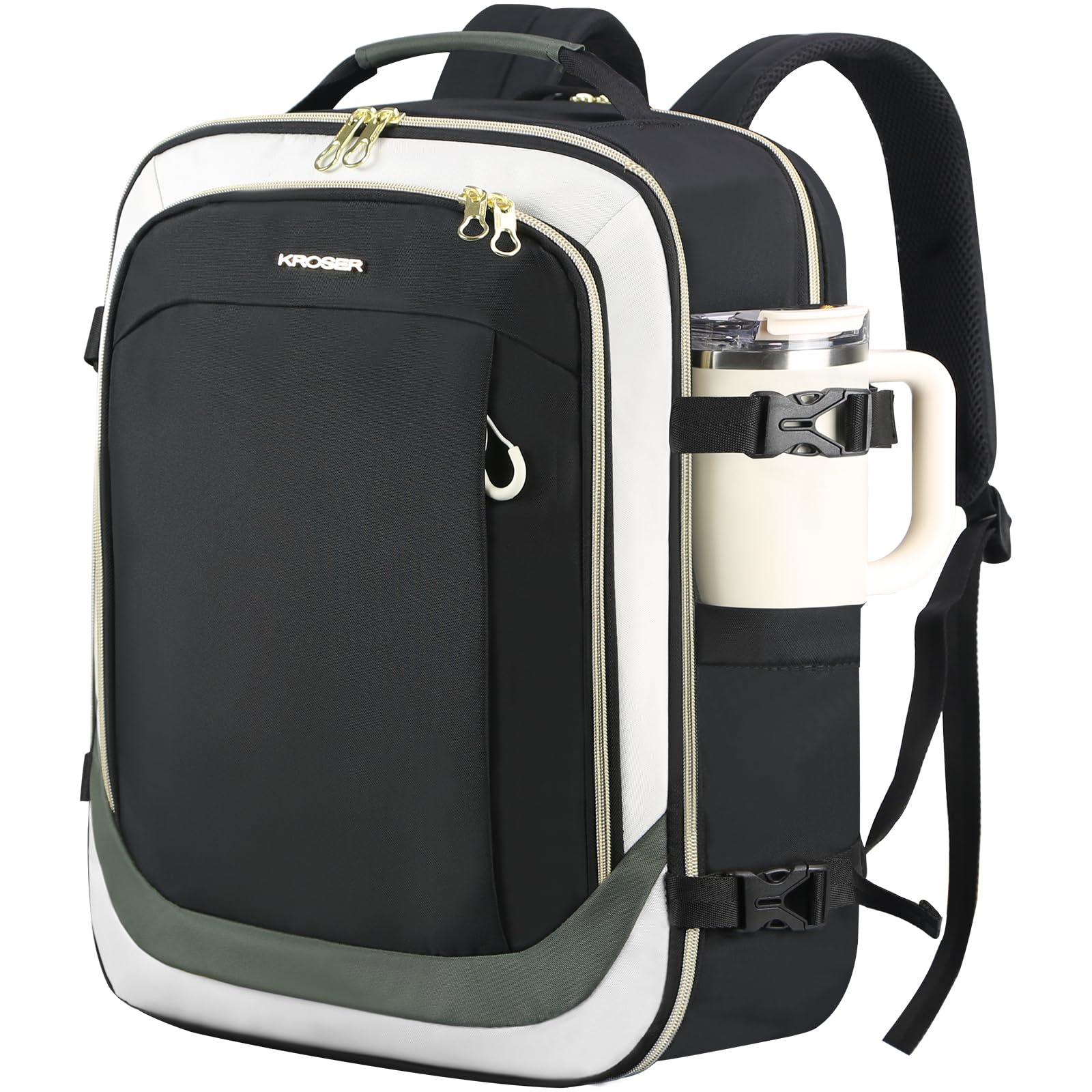 KROSER Mochila para ordenador portátil, mochila escolar, Beige/Negro/Ejército Verde, 17,3 Zoll