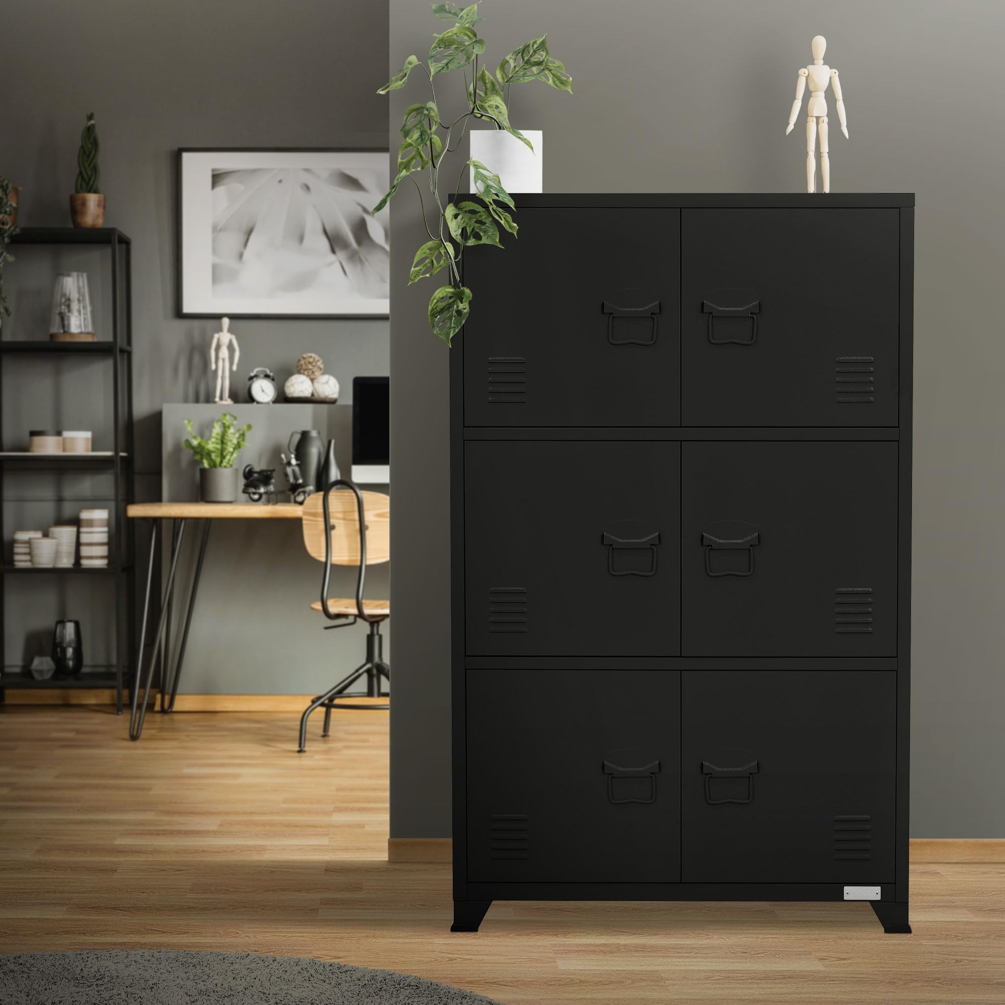 ML-Design Schedario da Ufficio 75x40x120,5 cm Nero Acciaio Mobile a 4 Gambe Armadietto in Metallo 6 Ante 3 Scomparti Interni Armadio Industriale Portadocumenti in Acciaio di Stoccaggio