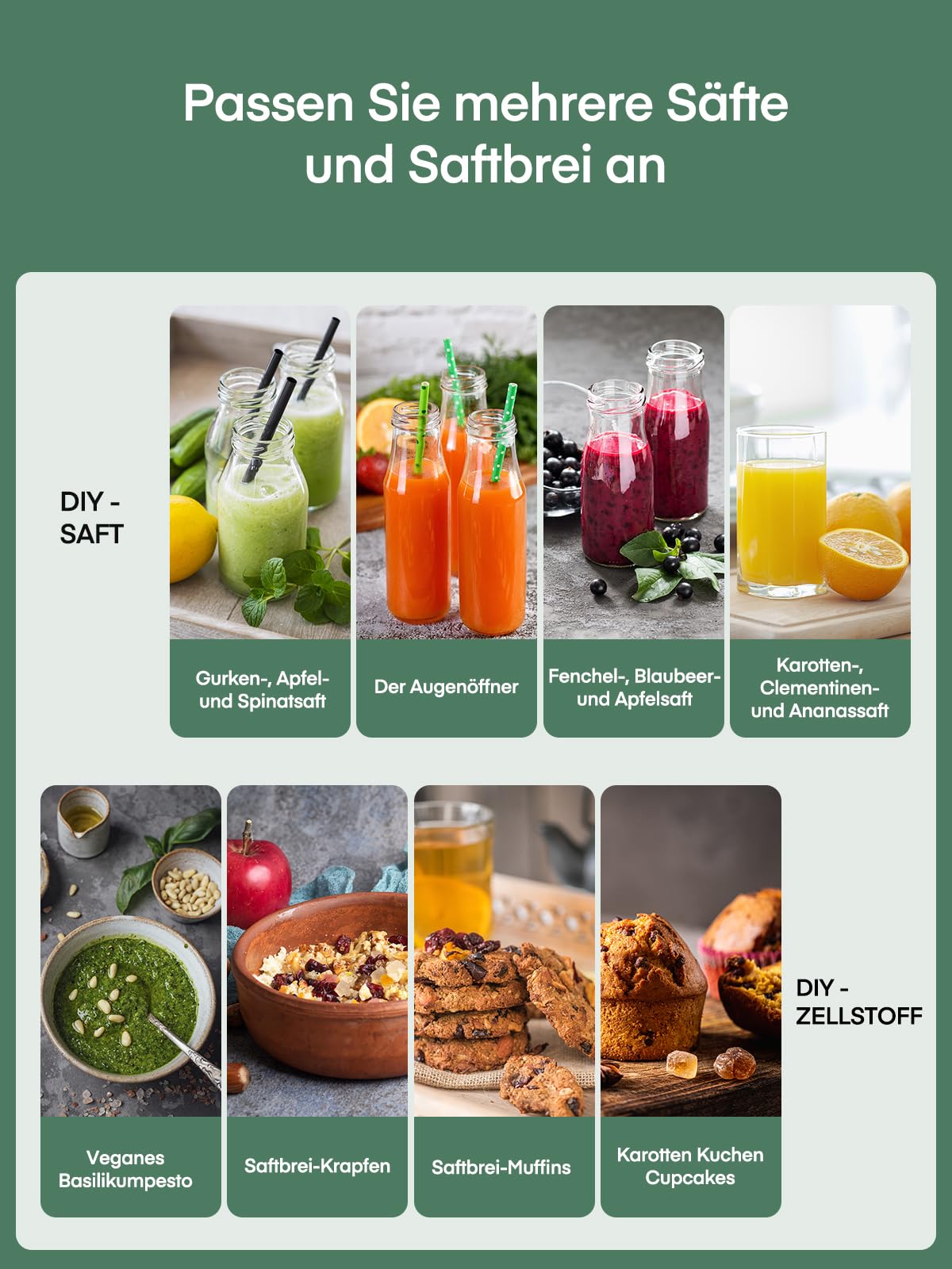 JUILIST Entsafter Gemüse und Obst, 65 mm Einfüllschacht, 3 Einstellungen, Mit Reinigungsbürste, Leicht zu Reinigen