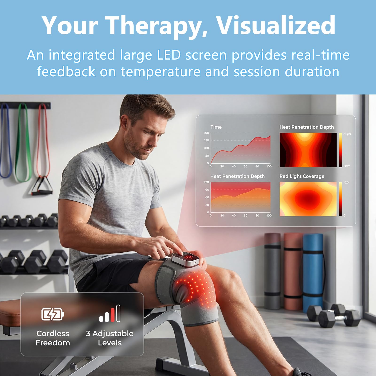 Rotlichttherapie-Massage-Kniebandage, 660 nm und 850 nm, Rotlichttherapie, beheiztes Gerät, temperaturverstellbare Vibration für Knie, Gelenk, Ellenbogen, Schulter