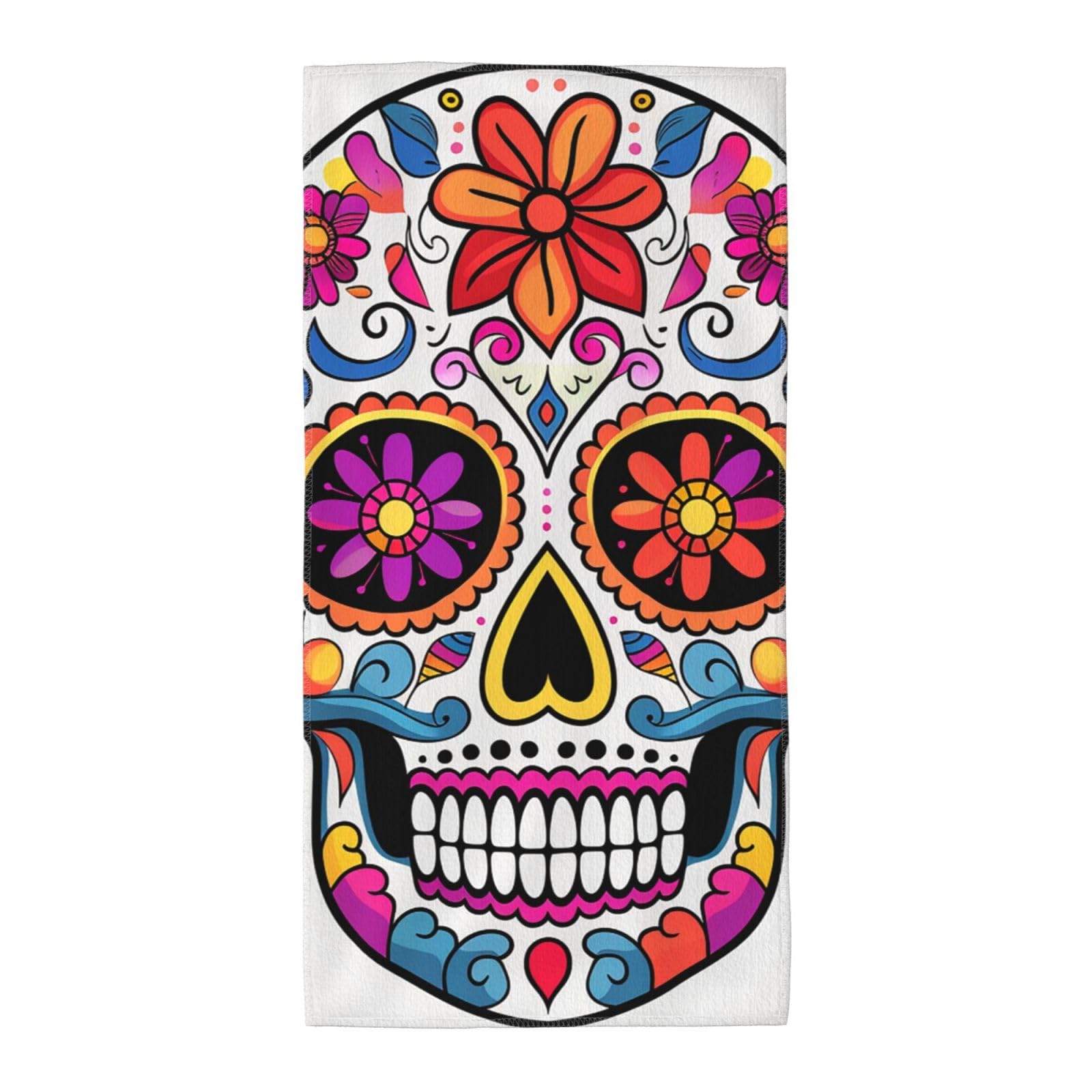 FekiLoot Absorbent Hand Towels 12"X24" Decorative Bathroom Towel Soft Microfiber Face Towel Sugar Skull Dish Kitchen Towels for Bathroom Kitchen Hotel Spa Bath Towels