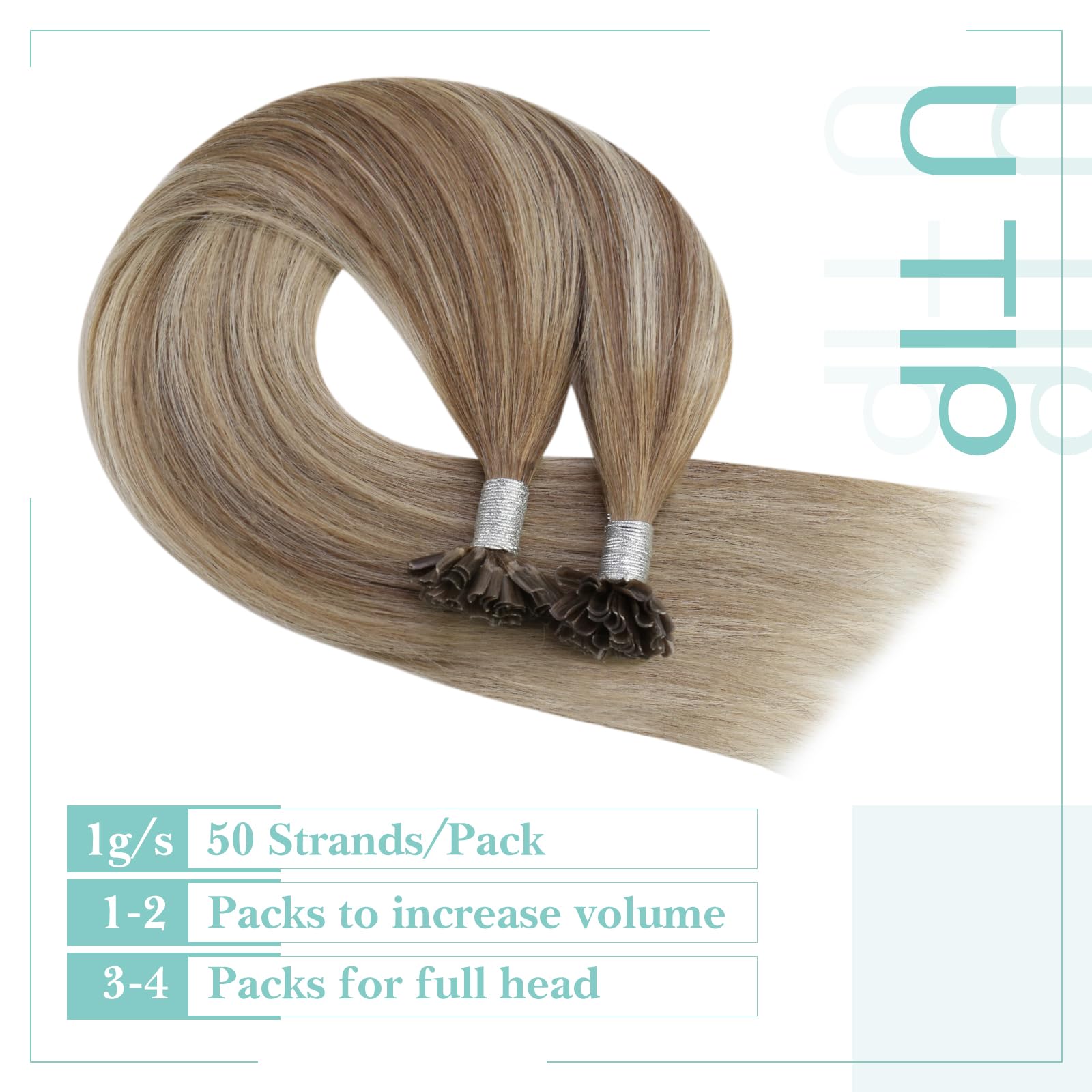 YoungSee U Tips Human Hair Extensions Balayage Light Brown and Platinum Blonde U tip Hair Extensions Balayage 1G/S 50G 20In Silky Straight Utip Hair for Women - Image 4