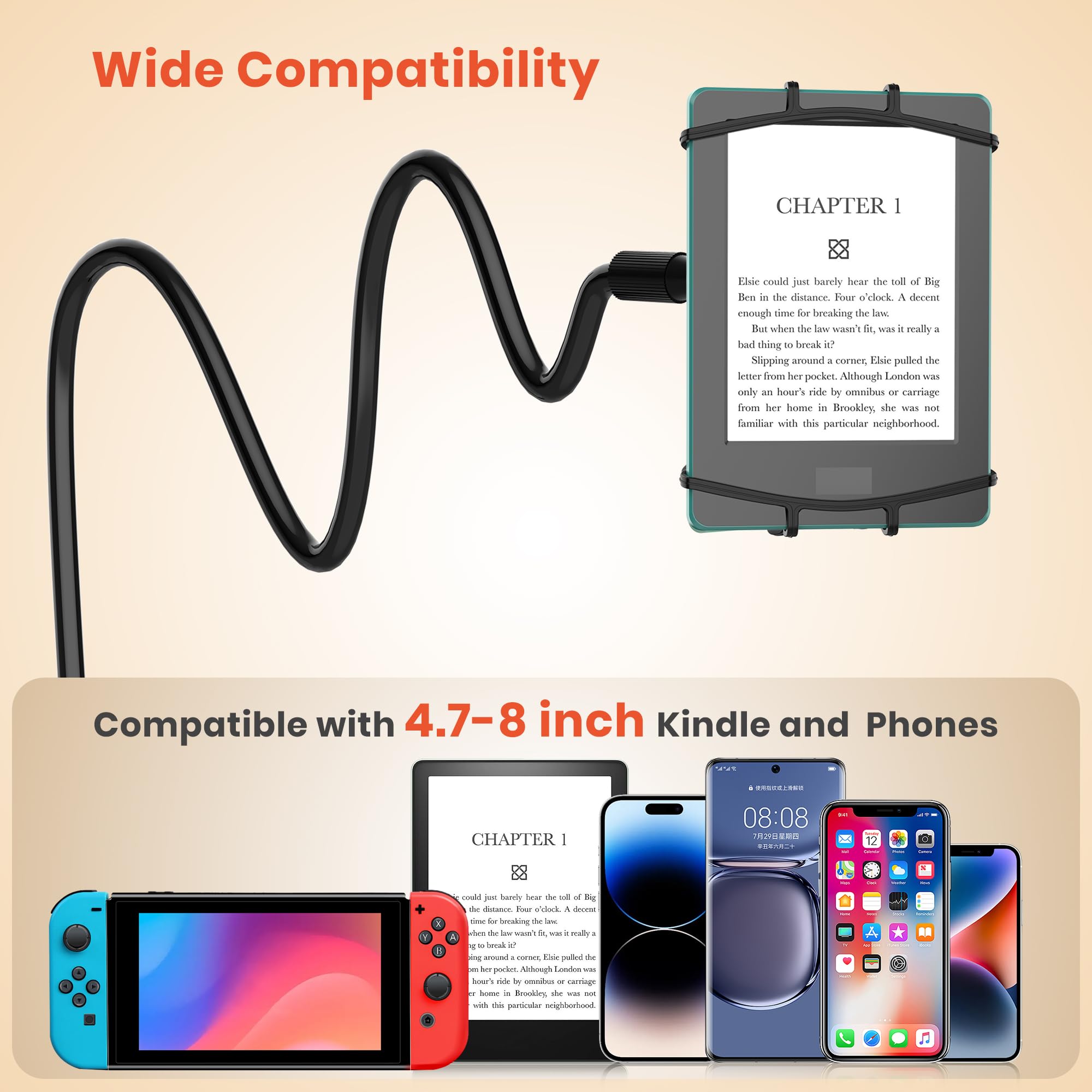 Supporto per Kindle a collo d'oca per leggere a letto