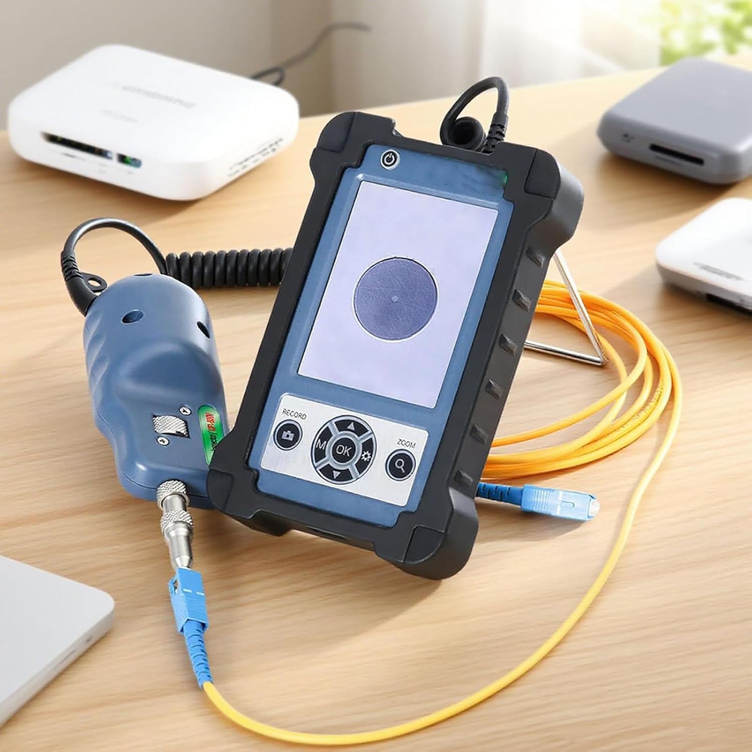 400X Fiber Optic Video Inspection Probe with 3.5" Display Monitor - Fiber End-Face Detector for FC/SC/ST/LC Connectors, Ideal for Optical Network Testing and Maintenance