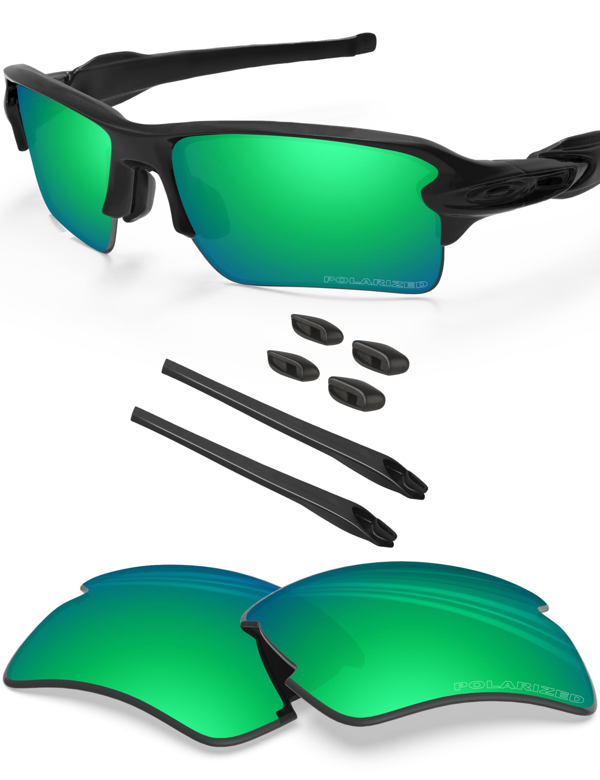 BlazerBuck Polarized Replacement Lenses & Sock Kit for Oakley Flak 2.0 XL OO9188 - Emerald Green