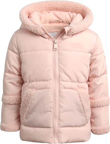 DKNY Baby Girls Puffer Coat - Soft Polar Fleece Lined Quilted Puffer Jacket for Girls - Cozy Winter Coat for Infant & Toddler