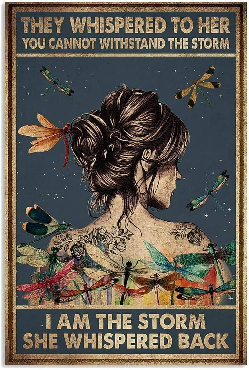 Matlpats Vintage Metal Tin Sign Hippie Dragonfly I Am The Storm She Whispered Back 8X12inch