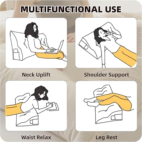 Miniatura 9 de Almohadas de cuña, tamaño individual XL, almohada de lectura para cabecero, almohadas de respaldo para sentarse en cama, cojín triangular grande,