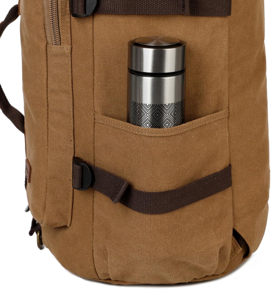 Baosha Leather Canvas Weekender Travel Duffel bag Backpack hybrid Travel Hiking Rucksack for men HB-26 (Brown)