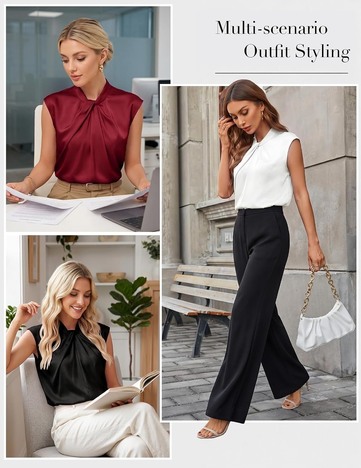 Bbonlinedress Women Casual Cap Sleeve Blouse Mock Neck Work Office Business Silk Shirts Dressy Tops