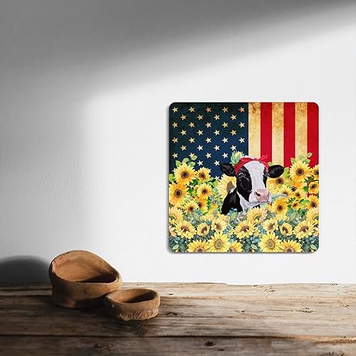 Miniatura 4 de USA Flags Metal Signs Sunflower Cow Farm Animals Street Sign Patriotic Nostalgia Oil Painting 12 Inch Retro Street Sign Independence Day 4th July