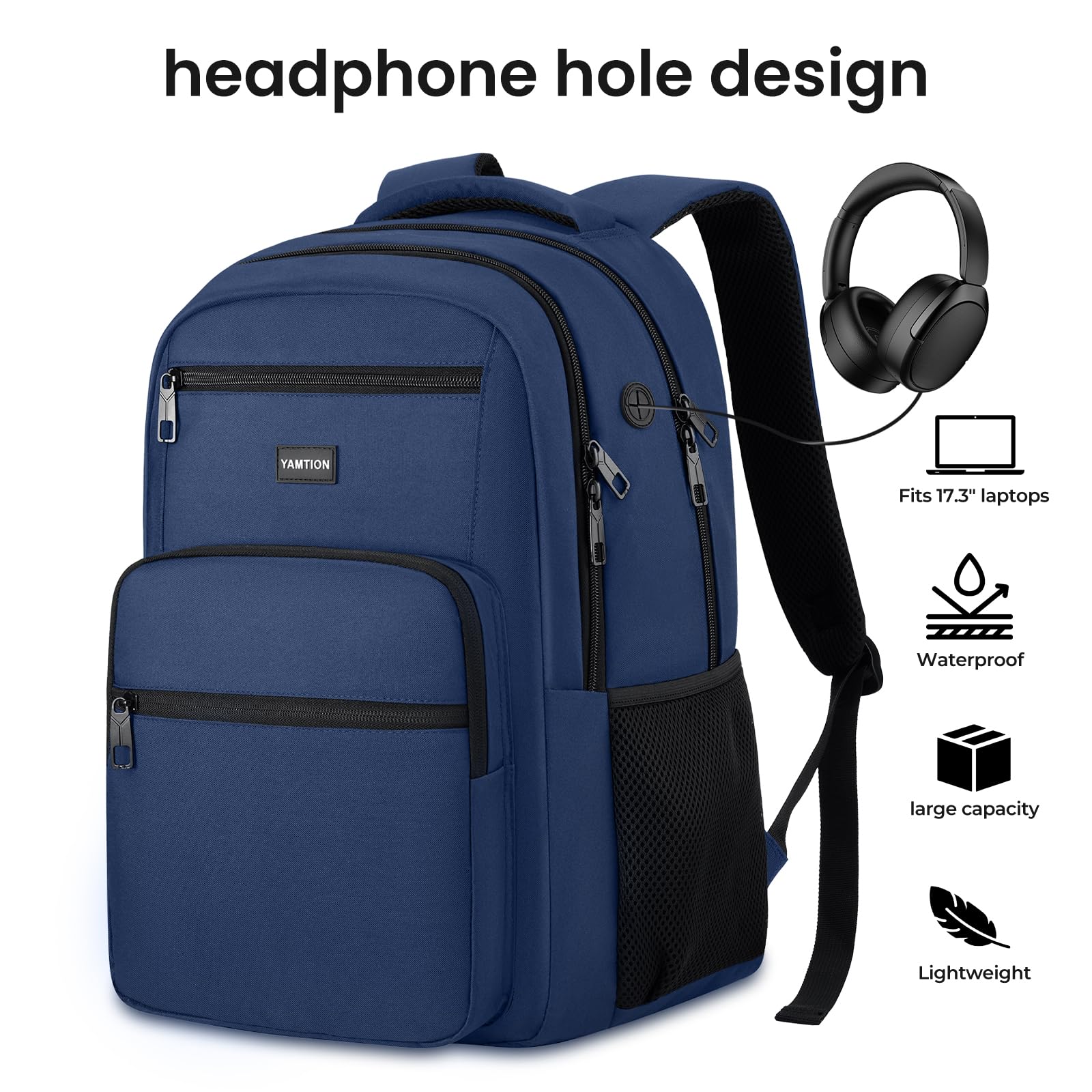 YAMTION Mochila para hombre, mochila escolar adolescente, azul, 17.3 Zoll