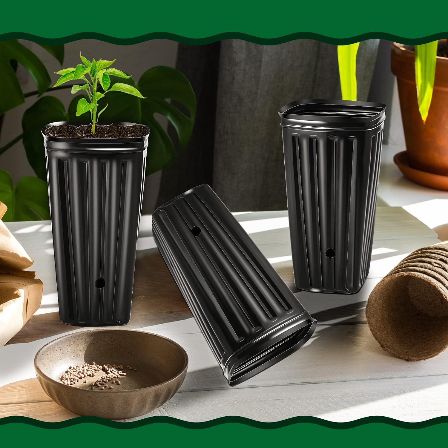 Tessco for you 100 Pcs Planter Pots, 7.8 Inches 0.38 Gallons Square Nursery Pot for Indoor Outdoor Plants, Lightweight Deep Plastic Plant Nursery Container with Drainage Holes