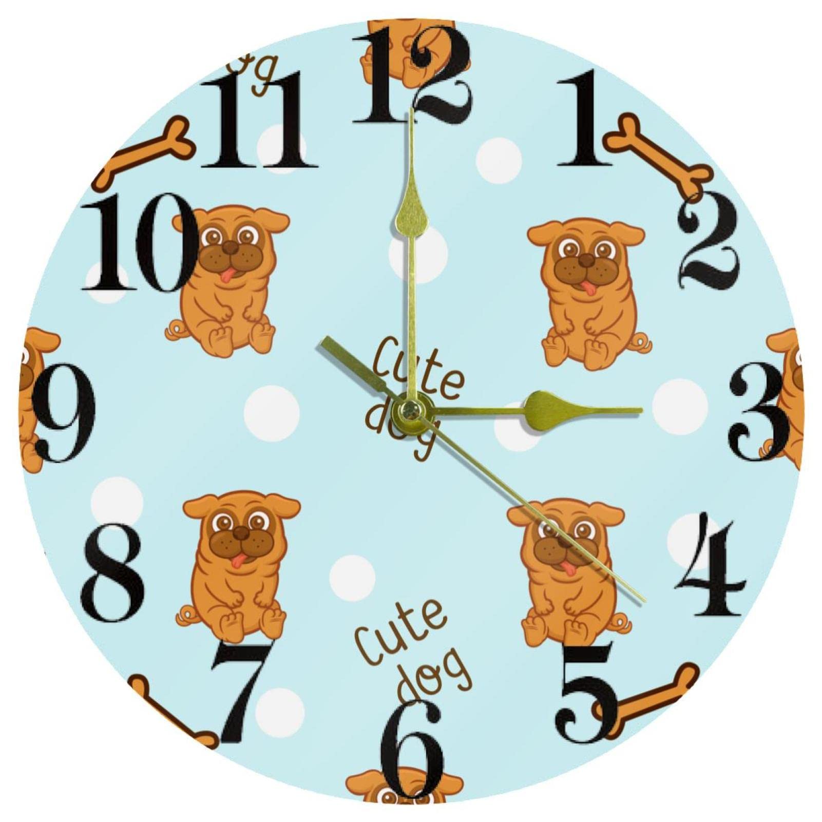 Horloge murale ronde chien silencieuse dans la cuisine ou le bureau de toute la famille