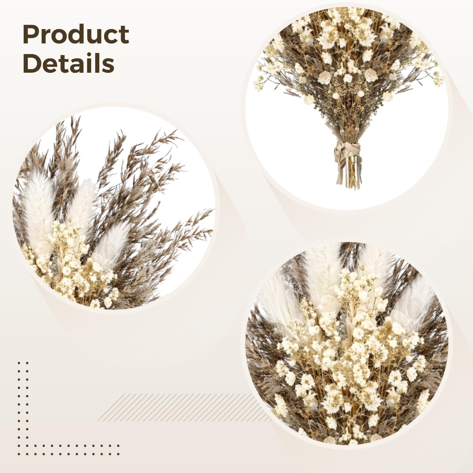 6 STK. Mini Trockenblumensträuße, natürliche Pampasgras-Boutonnieres, 10 cm Boho Anstecker für Hochzeit, rustikale Trockenblumen Deko für Feier, Zuhause und DIY Projekte