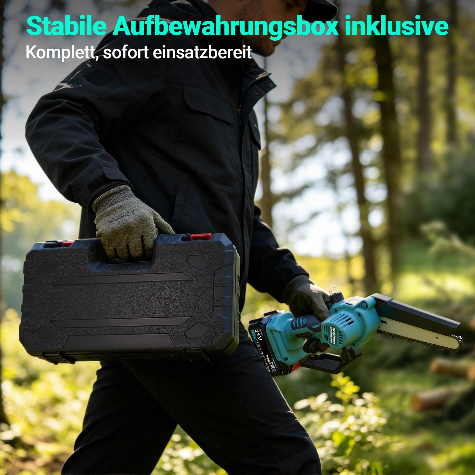 Mini motosega con batteria da 8000 mAh, 20,3 cm e 15,2 cm, senza spazzole, con 2 batterie da 4000 mAh, olio automatico, sega a mano, batteria per cesoie da giardino, cesoie da potatura, taglio del