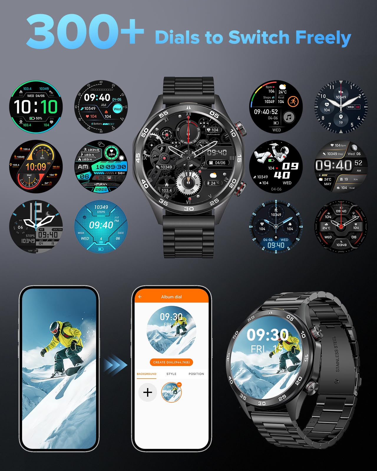 MEGALITH Inteligentne zegarki dla mężczyzn Fitness: Sport Tracker Zdrowie - monitor ciśnienia krwi tętna czarny smartwatch dla systemu Android iOS