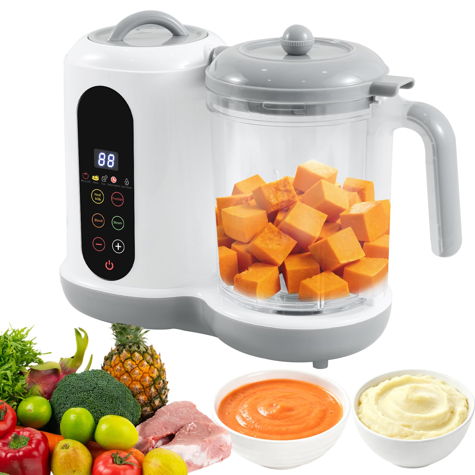 Machine à aliments pour bébé - 400 ml - Cuiseur vapeur - Avec modes prédéfinis - 4 menus - Cuisson et broyage automatiques - Auto-nettoyage - Contrôle tactile