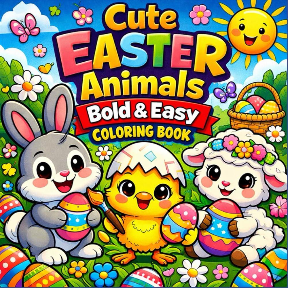 Cute Easter Animals Bold & Easy Coloring Book: Fun and Simple Easter Designs for Kids, Toddlers and Preschoolers | Big Easy Pictures for Relaxation and Creativity