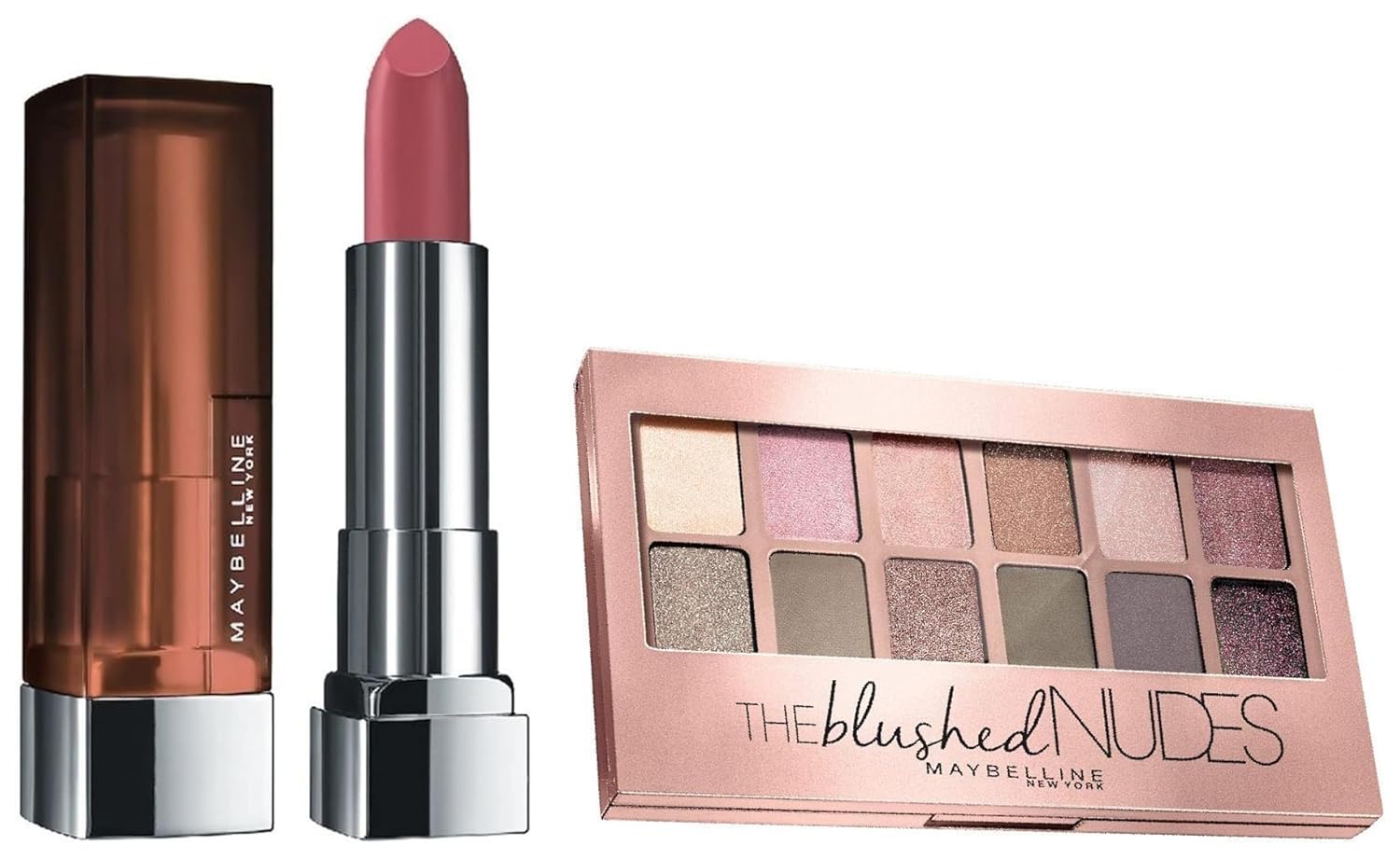 Maybelline New York The Blushed Nudes Palette Eyeshadow, 9g and Maybelline New York Color Sensational Creamy Matte Lipstick, 660 Touch of Spice, 3.9g