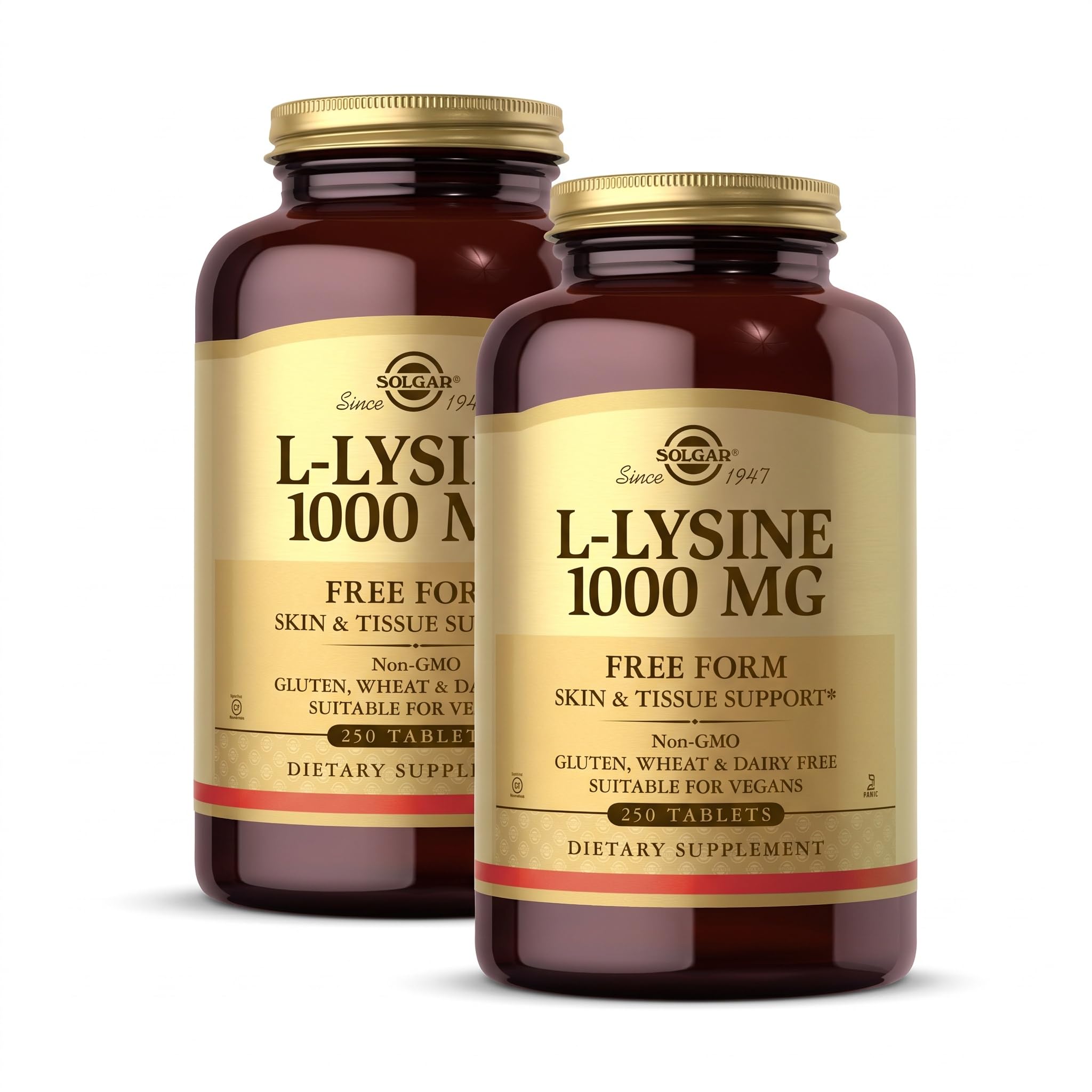 Solgar L-Lysine 1000 mg, 250 Tablets - Enhanced Absorption and Assimilation - Promotes Integrity of Skin and Lips - Collagen Support - Amino Acids - Non-GMO, Vegan, Gluten Free-250 Servings(Pack of 2)