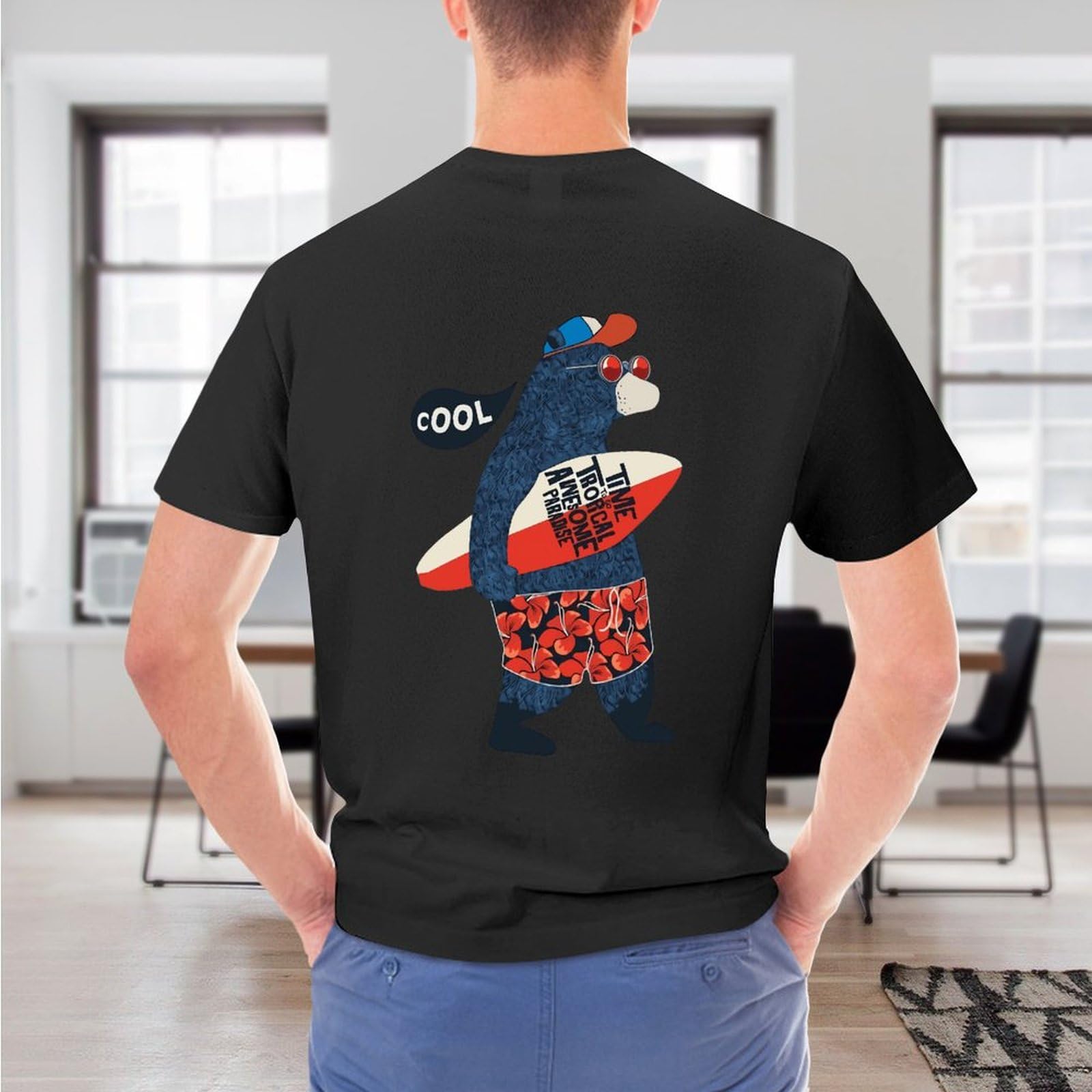 Amazon.co.jp: Tシャツ メンズ 面白い アニメ サーフボード 熊 くま柄 