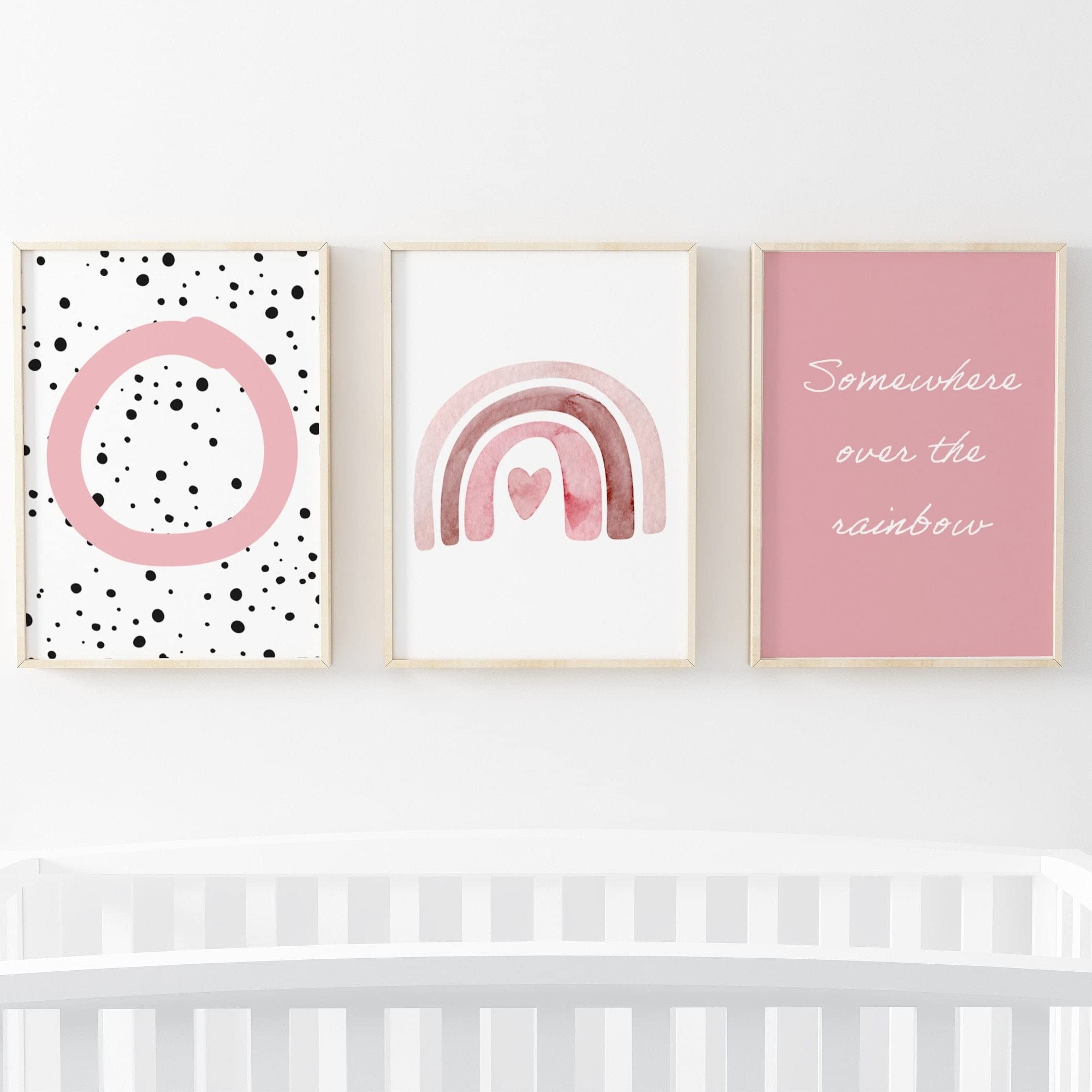 Pompom Prints® Set of 3 Girls bedroom Prints, Rainbow Nursery Prints, Scandi Boho Style Nursery Decor, Playroom Prints [Picture frames not included] (A3, O)