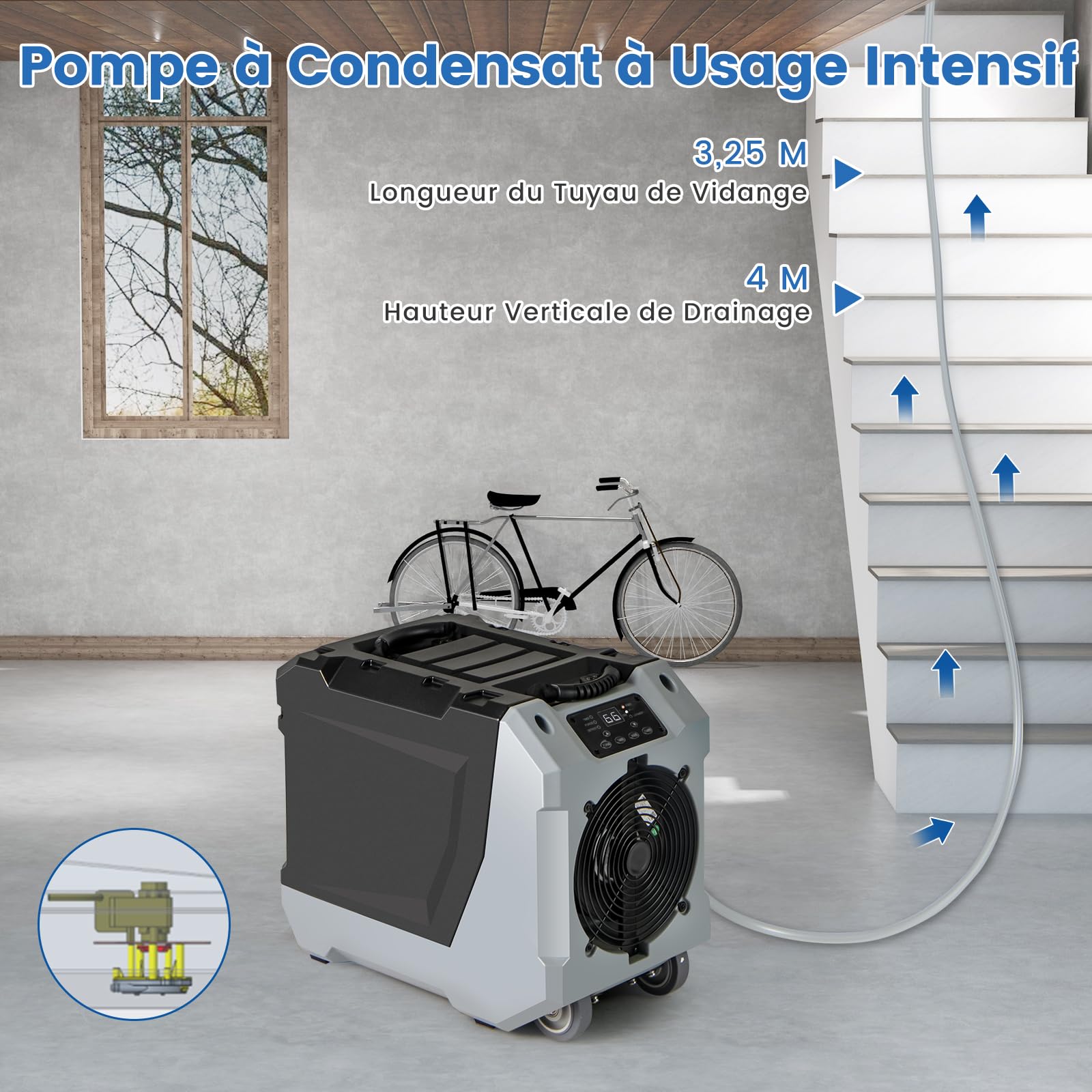 GOPLUS Déshumidificateur d'air 85 L/jour, 350m³/h, Déshumidificateur Professionnel avec Dégivrage Automatique, Minuterie 24H, Tuyau de drainage & Pompe, pour Commerciale ou Industrielle (Noir)