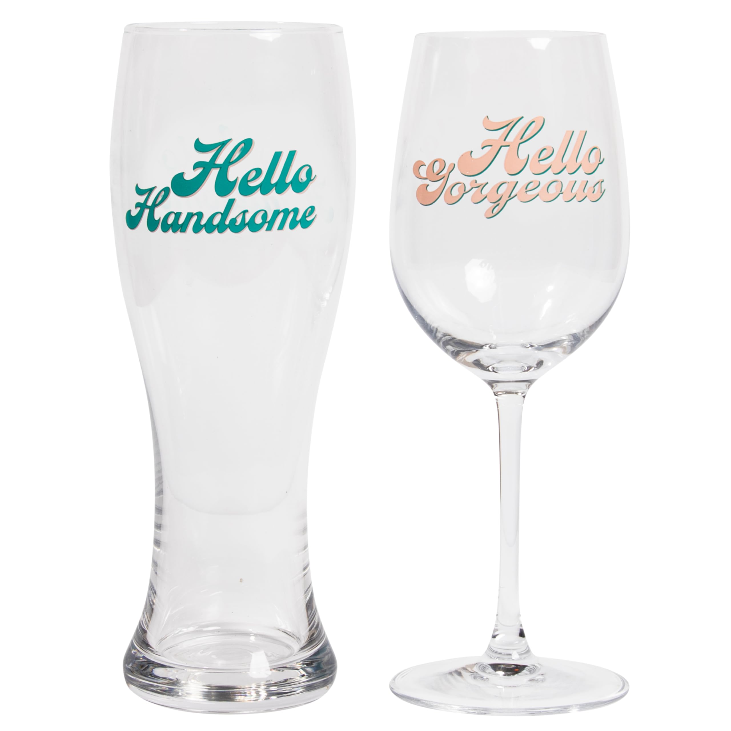 Lesser & Pavey His N Hers Handsome Gorgeous Glass Set 2 | Beer and Wine Glasses for Red Wine White Wine & Cocktails | Drinking Glasses for Home Party Water Glass Use | Wine Glasses Set of 2