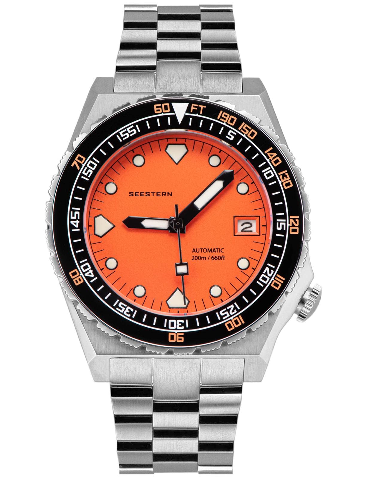 SUB 600T Lunetta in ceramica LUME Data 20ATM 200m Diver Mens Sport Watch Sugess S407-600T.OC, Argento, Bracciale