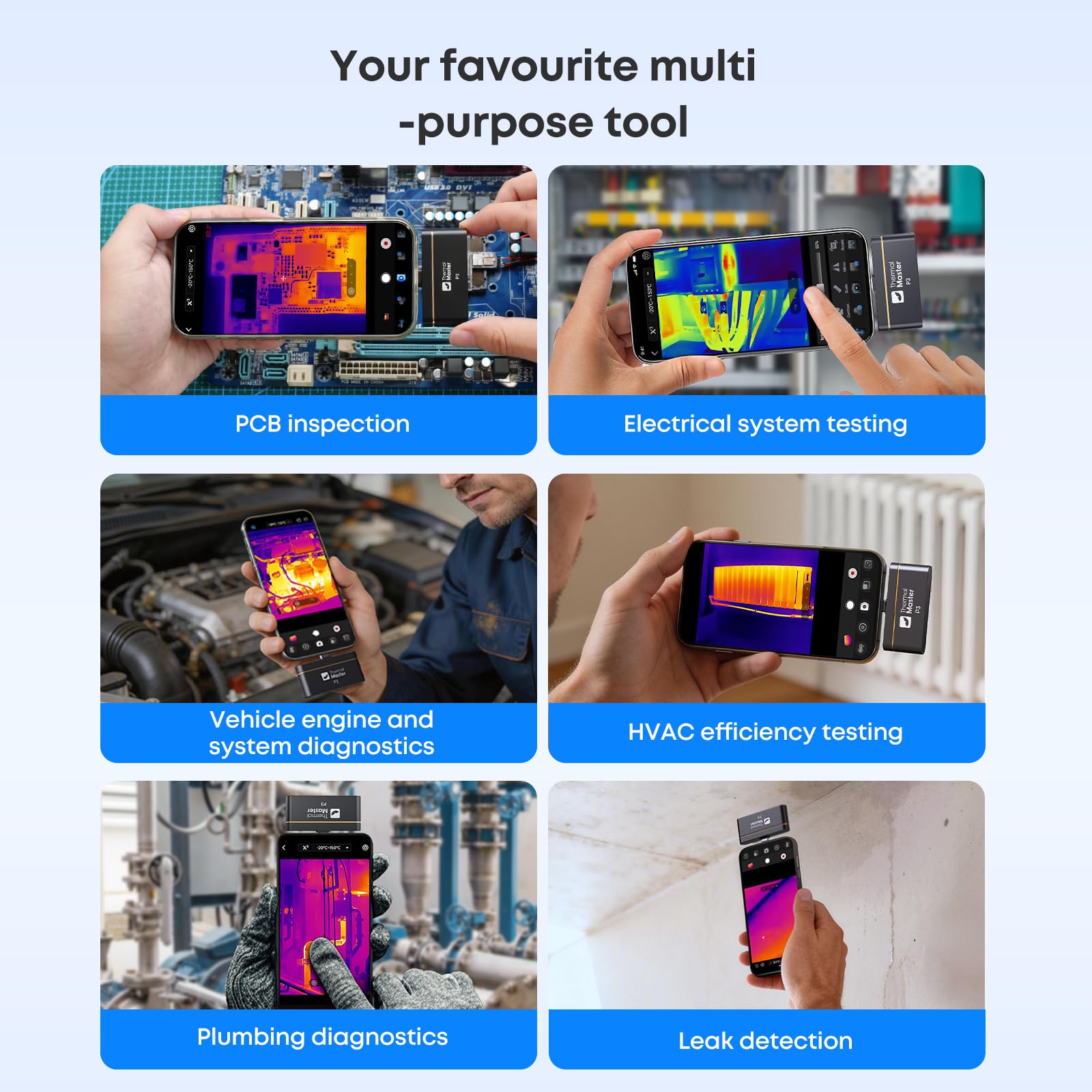 P3 Kamera Termowizyjna do Smartfona Android i iPhone, Podczerwień 512x384 X³IR z Obiektywem Makro 8mm, Detekcja Wycieków 1mA dla PCB, -20°C do 600°C, Zoom 15x, Narzędzie dla Elektroniki i HVAC