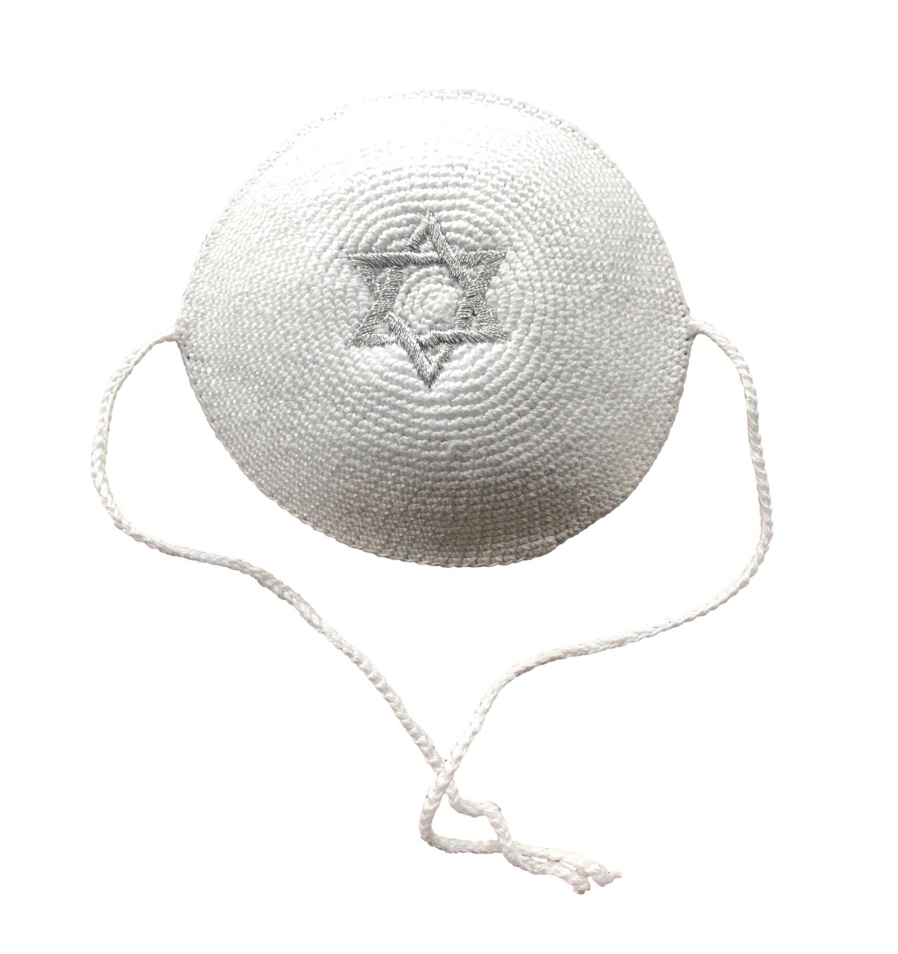 Romy & Rosie Crochet Brit Milah Yarmulke/Kippah with Ties/Baby Size 4.5 inch 11.5cm White