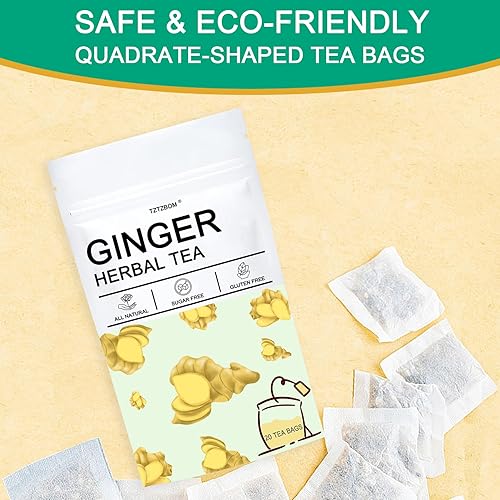 Miniatura 3 de TZTZBOM Bolsas de té de jengibre, raíz de jengibre 100% pura, cáscara de limón y raíz de regaliz, mezcla calmante y picante de té de hierbas