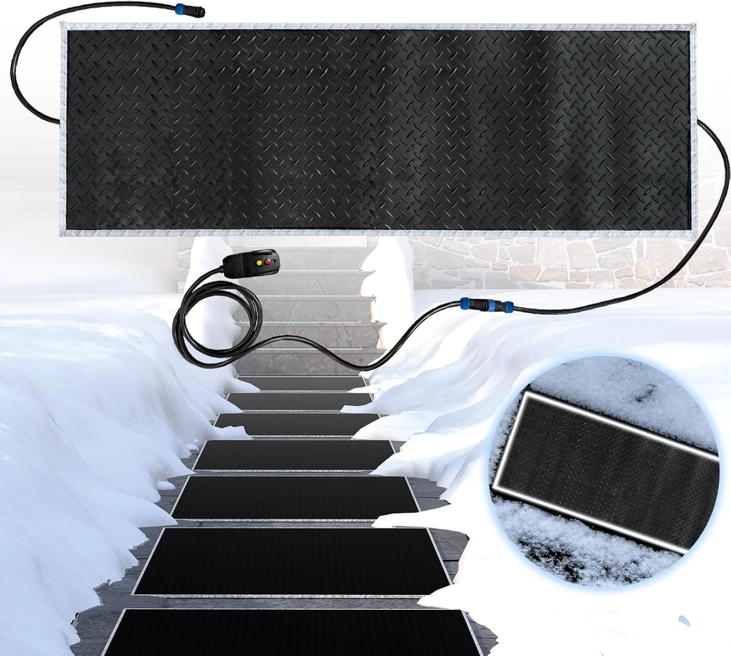 Snow Melting Mats, Heated Walkway Mats Outdoor,Non-Slip Heated Outdoor Mat 20x60in,Melting Snow 3'' Deep Per Hour,Heated Sidewalk Mats for Ice and Snow,Heated Outdoor Mats to Melt Snow With 10 Ft Cord