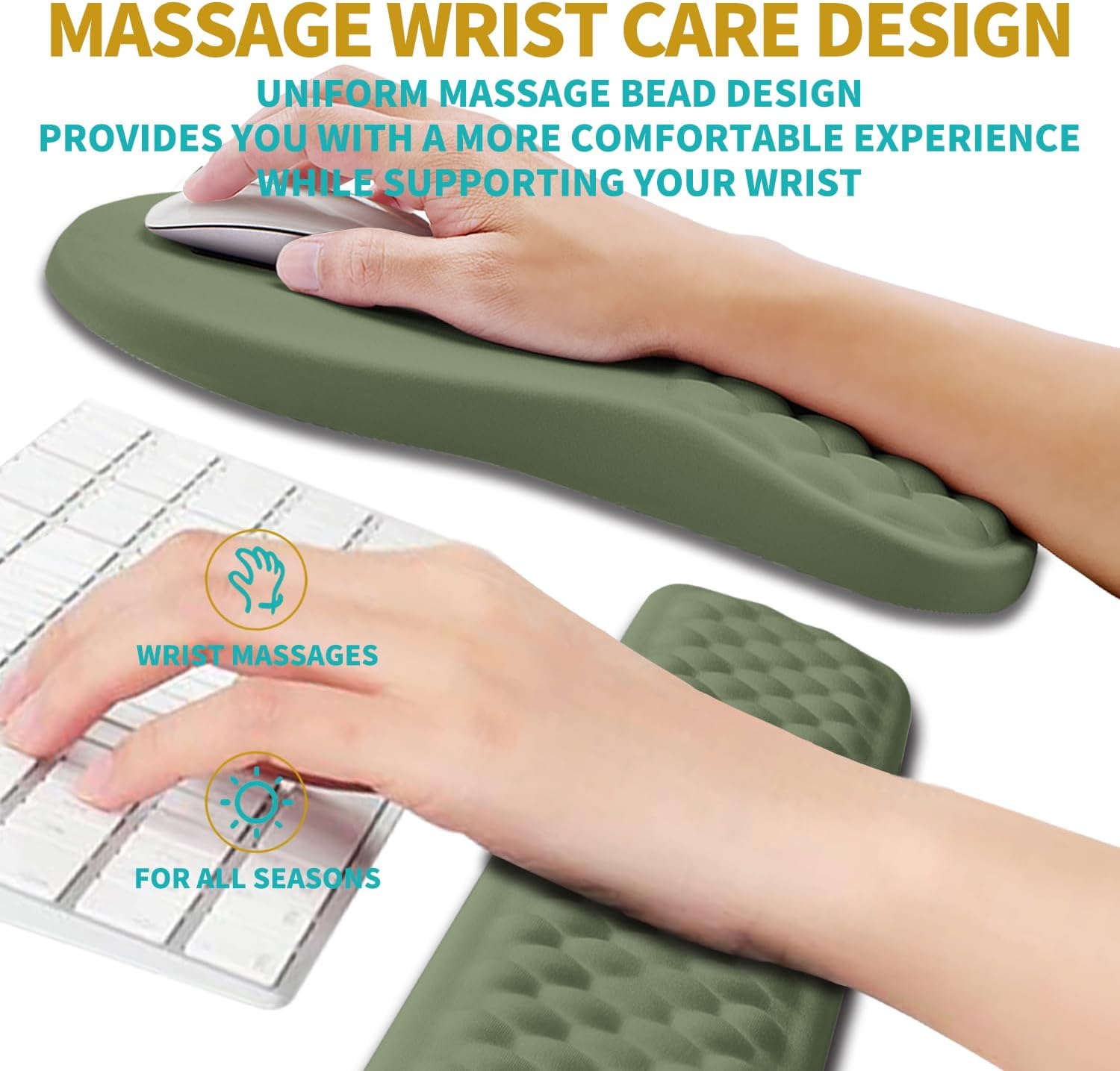 Hokafenle 2 in 1 Ergonomic Mouse Pad Wrist Support & Wrist Rest for Computer Keyboard Set, with Relieve Carpal Tunnel Pain Massage Bulge and Full Memory Gel Design (2In1 Set, Dark Green) - Image 4