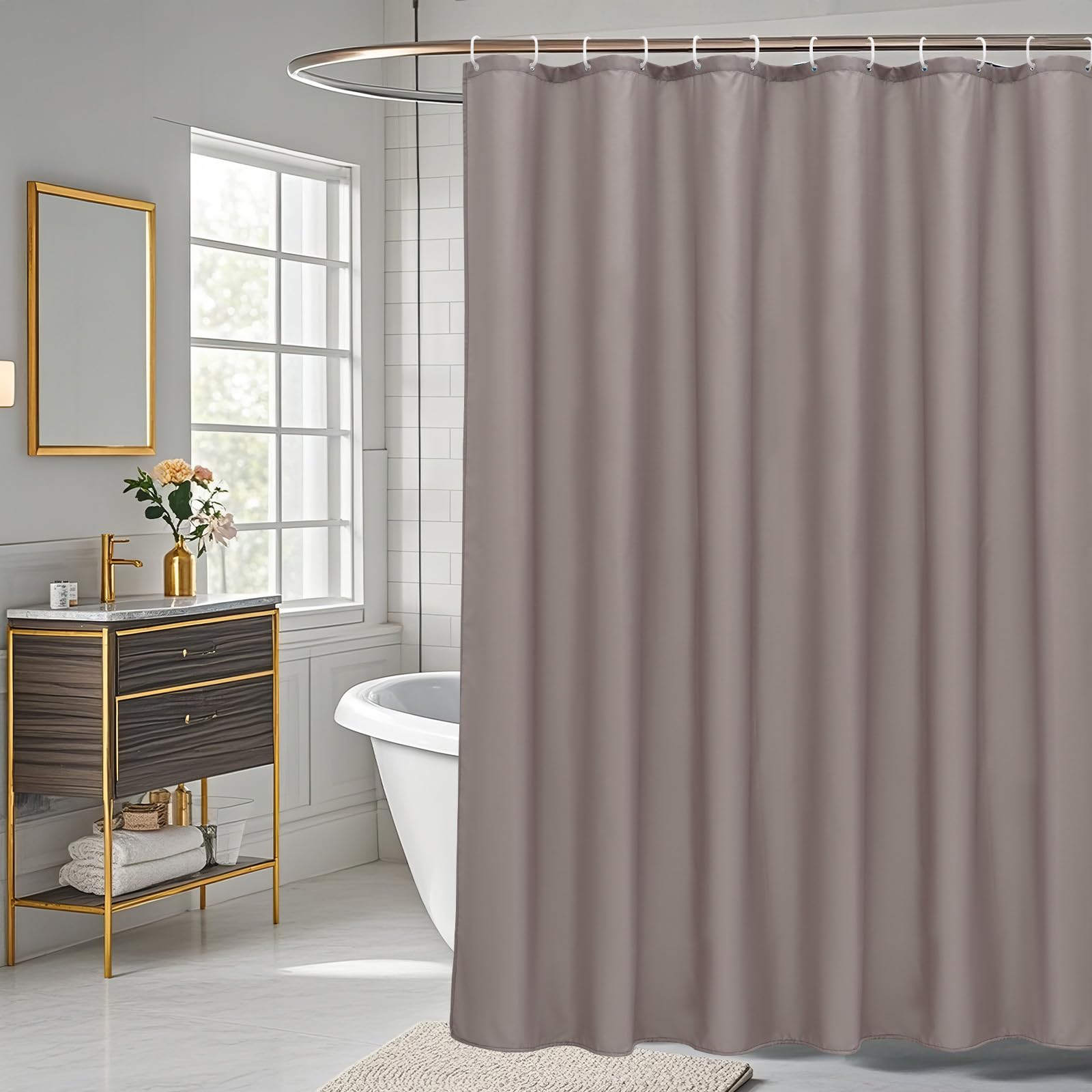 AooHome Extra Long Shower Liner, Fabric Bathroom Curtain with Hooks for Hotel, Weigthed Hem, Water Repellent, 72 x 84 Inch, Chocolate