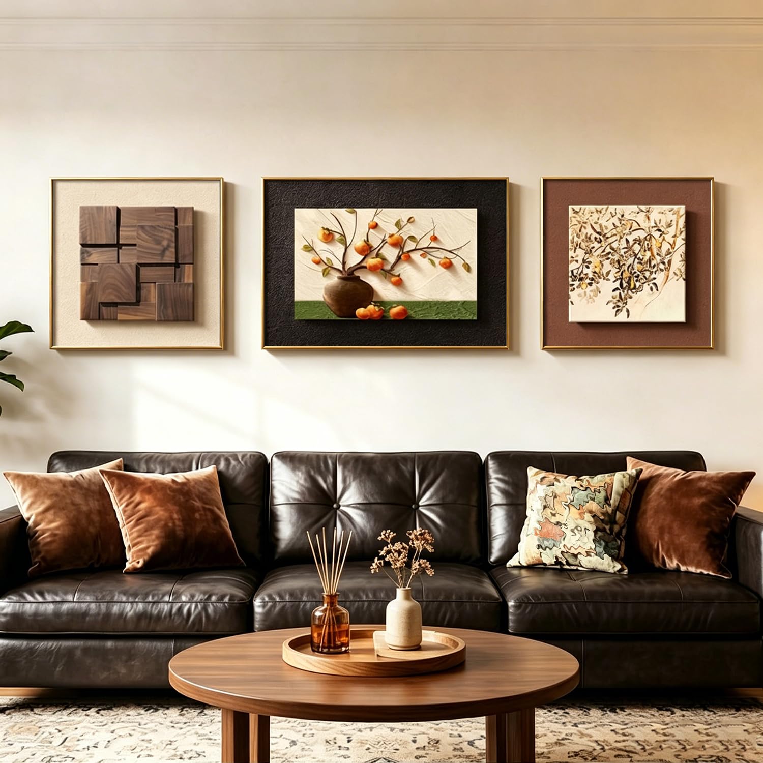 YYBHKHBY Modern-Medieval Style Walls Arts,3D Wood-Grain Triptych Abstract Wall Art in Neutral Tones,Walls Minimalist Wooden Wall Art Decor for Living Room Hallway Dining Room,F,50x70cm