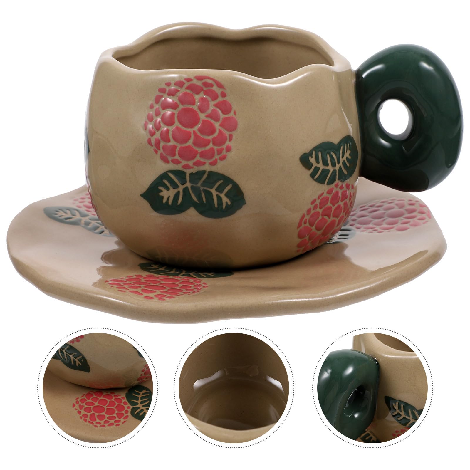 Set de Tasse à Café Vintage en Céramique Couleur Café avec Soucoupe, Design Créatif Simple, pour Boissons Gazeuses et Cocktails, 1 Set pour Moments Personnels