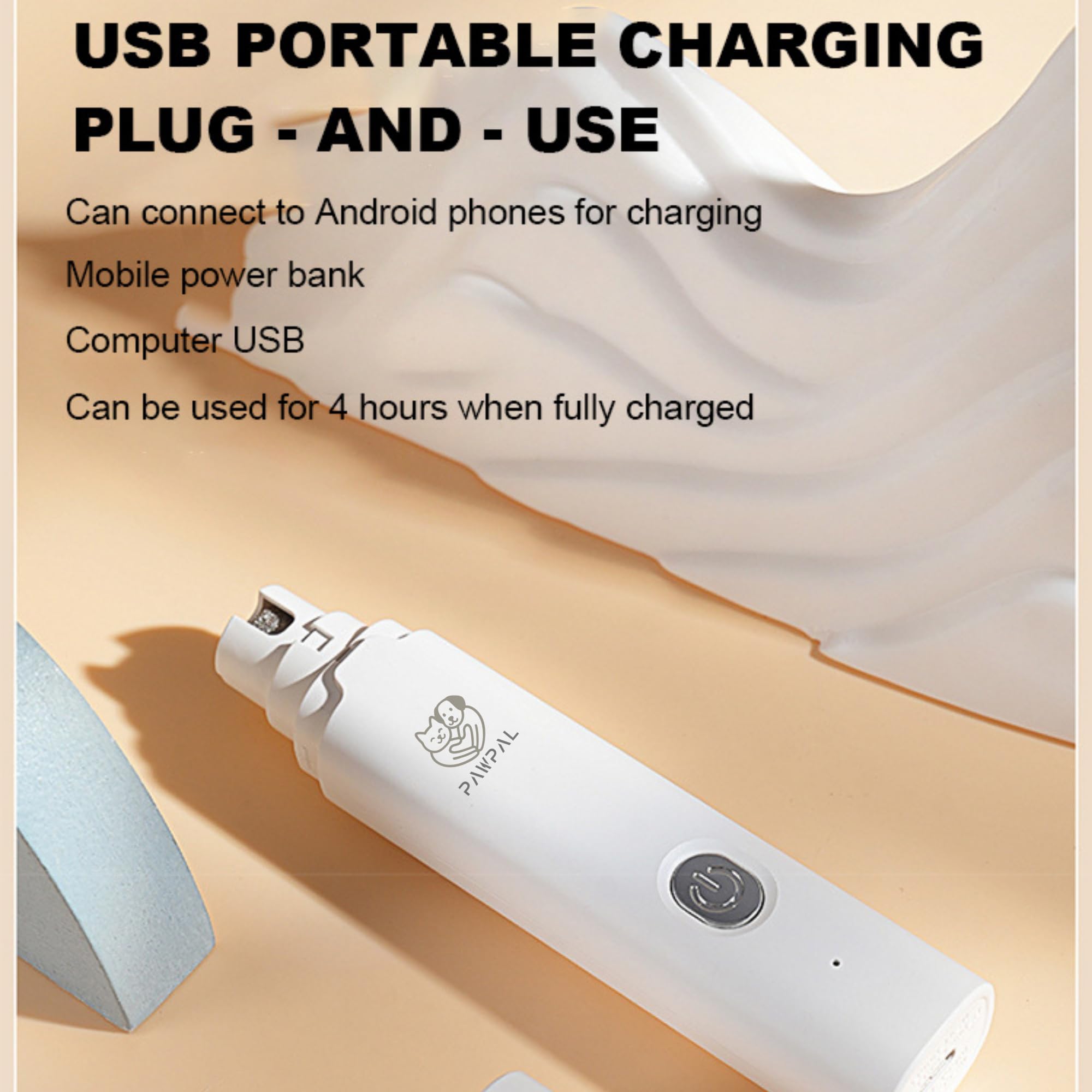 Dog Nail Grinder– Professional 2-Speed Electric Rechargeable Pet Nail Trimmer Painless Paws Grooming & Smoothing for Small Medium Large Dogs and Cats (White) - image 5
