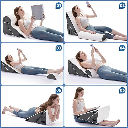 Miniatura 7 de Juego de 3 almohadas de cuña para después de la cirugía, almohada de cuña de cama para dormir, almohada ortopédica de espuma viscoelástica para