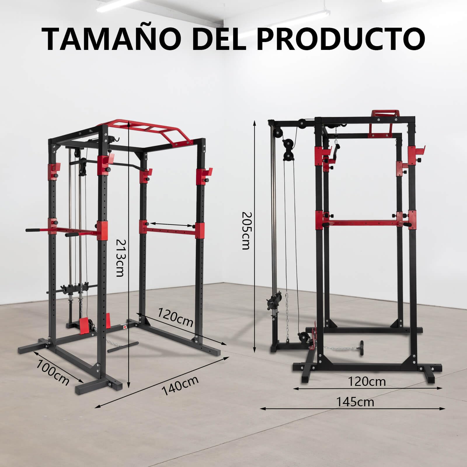 ALLINLIFE Jaula Musculacion Ajustable,Jaula de Potencia Multifuncional,Jaula de Sentadillas con Barra de Dominadas, Estación de Dips y Remo,Multipower Maquina Gym Gimnasio en Casa para Entrenamiento