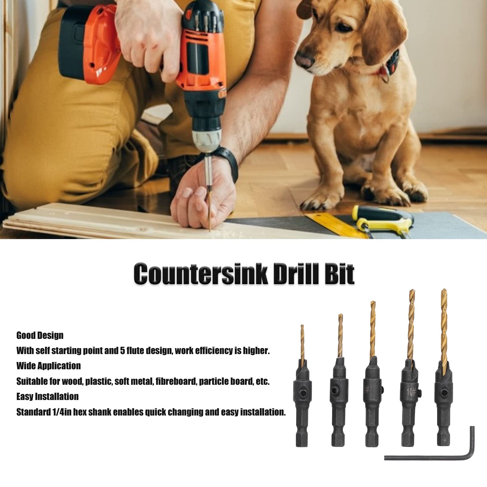 5Pcs Countersink Drill Bit 5 Countersunk Drill Bits Hss High Speed Steel Drill Bit Set Kit Wood Countersunk Drill Bit Countersink Bits