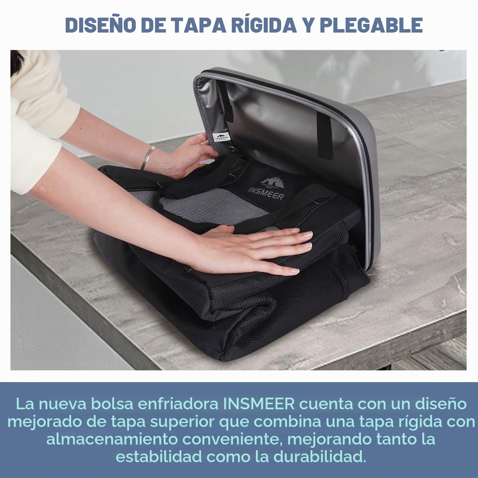 INSMEER Nevera grande de 40 L, 60 latas, plegable, con techo duro de EVA, impermeable, pequeña bolsa térmica, para camping, picnic, playa
