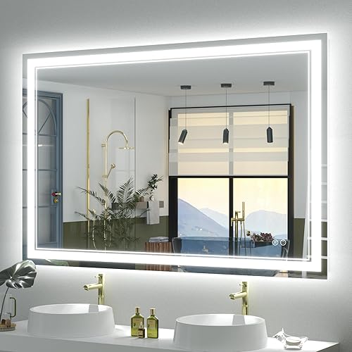Miniatura 41 de OKPAL 50x30 Espejo de baño LED con marco negro, espejo iluminado para tocador de baño, iluminación frontal y trasera, regulable, antivaho, 3 Negro