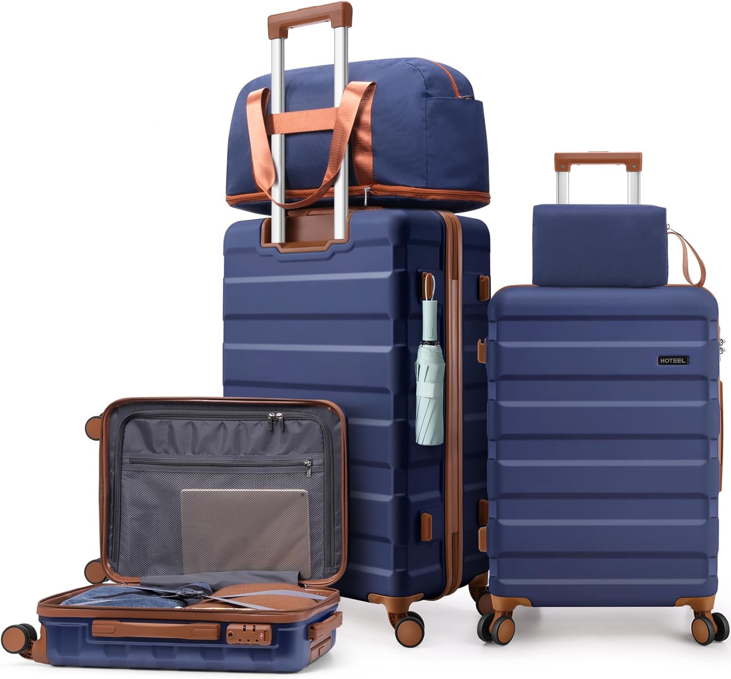 Hoteel Luggage Sets 5 Piece, 4-Year Warranty, Carry-On Luggage with Dual-Spinner Wheels, ABS Hard Shell Suitcase with TSA Locks, Lightweight Luggages for Travel, Dark Blue(20IN/24IN/28IN/DB/TB)